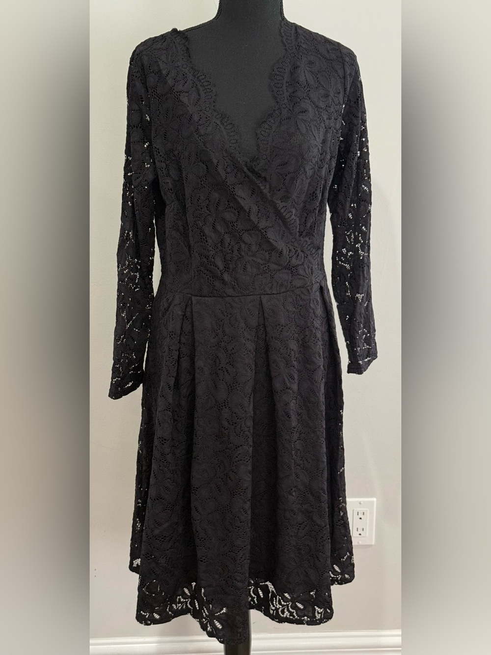 MissMay XL Black Lace Long-Sleeve Wrap Dress 171